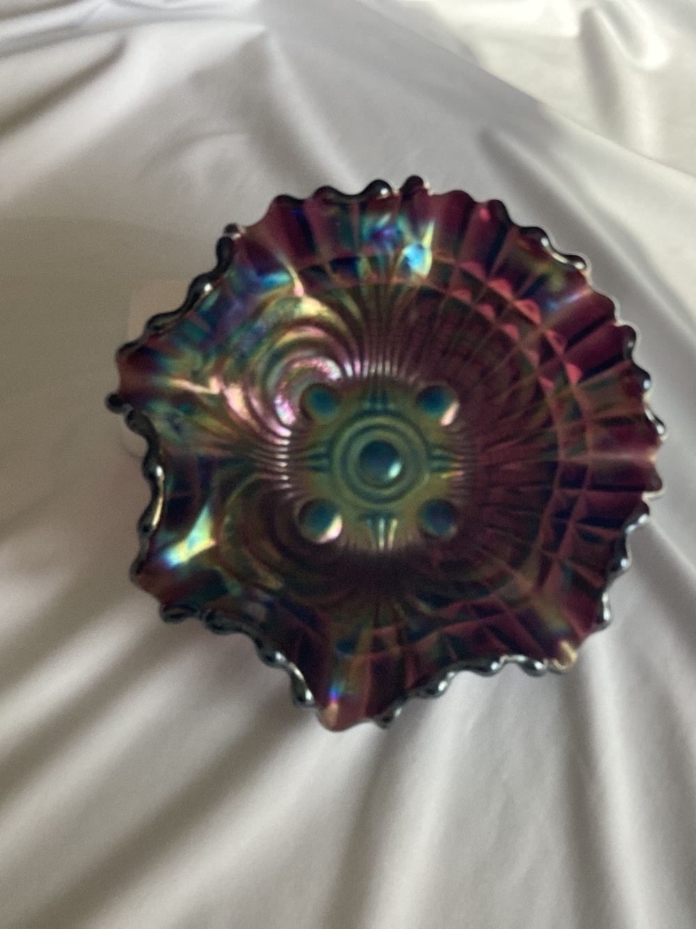 Antique Carnival Glass Ruffle Bowl